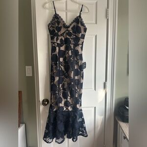 Lulu's Navy Floral Lace Overlay Dress